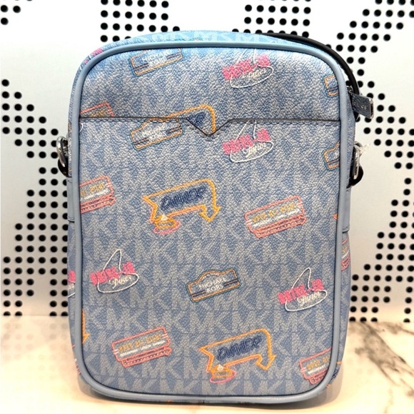 Michael Kors Medium Jet Set Travel NS Chain Xbody Bag Light Sky Multi
